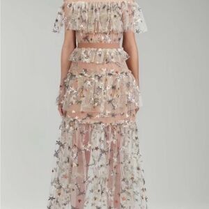 NWT self-portrait embroidered star tulle Dress, Sz 4